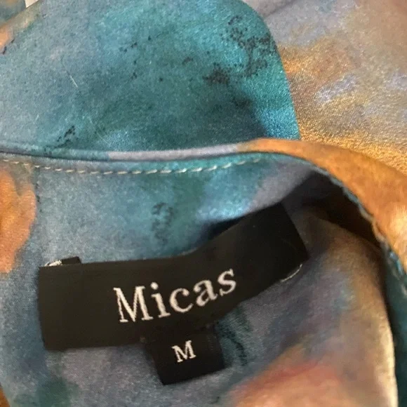 Micas Marble Print Satin Slip Dress Blue Brown Cowl Neck Midi Size M - Picture 12 of 13